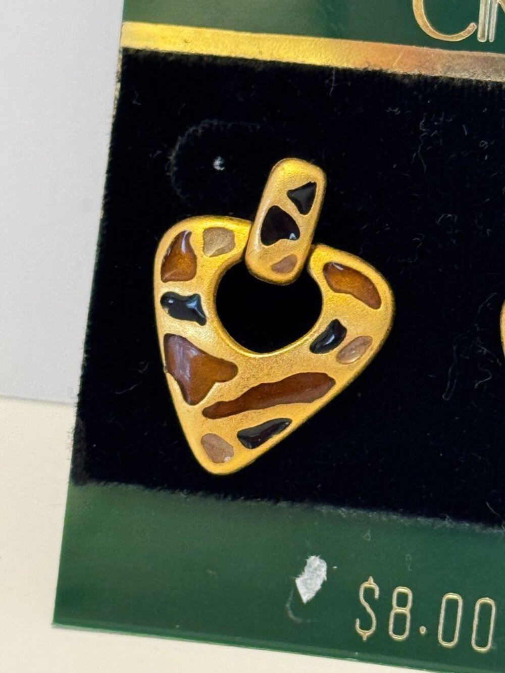 Cine Post Earrings Vintage Leopard Animal Print Triangle Enamel Accent Jewelry - Picture 3 of 9